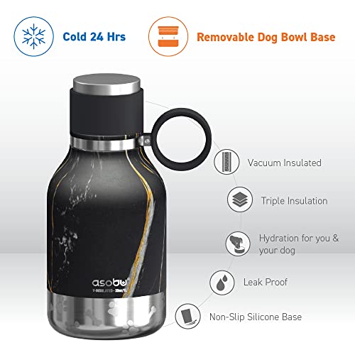 Asobu Buddy Bottle a Stainless Steel Insulated Water Bottle for with Removable Dog Water Bowl and Dog Food and Treat Storage Bowl (Midnight Marble, 37 oz Water Bottle with Bowl) - color: Midnight Marble