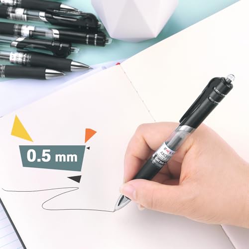 Bribobo Gel Pens Fine Point Smooth Writing Pens, 0.5mm, 12 Pack | Retractable Black Ink Pens for School Office Supplie