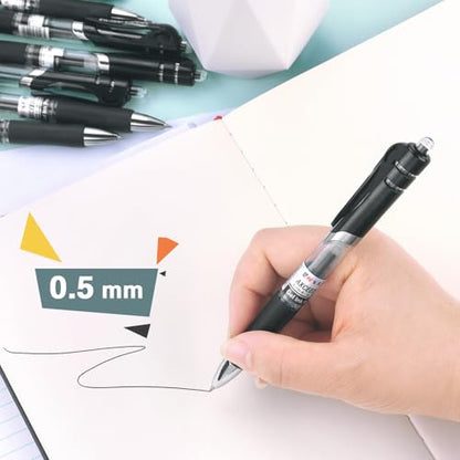 Bribobo Gel Pens Fine Point Smooth Writing Pens, 0.5mm, 12 Pack | Retractable Black Ink Pens for School Office Supplie