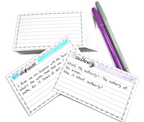 PPAPPAPPIYO Cute Doodle Border 3x5 Index Cards (50 Pack) - Aesthetic Heart Frame Lined Note Cards, 260gsm Heavyweight Thick Flashcards for Studygram, School, Journaling (Black, 3x5)