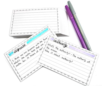 PPAPPAPPIYO Cute Doodle Border 3x5 Index Cards (50 Pack) - Aesthetic Heart Frame Lined Note Cards, 260gsm Heavyweight Thick Flashcards for Studygram, School, Journaling (Black, 3x5)