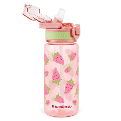 Kids Water Bottle for School, 20 Oz Plastic Straw Water Bottle with Silicone Spout and Leakproof Cover, Dishwasher Safe (Strawberry) - color: Strawberry, size: 20 Ounces