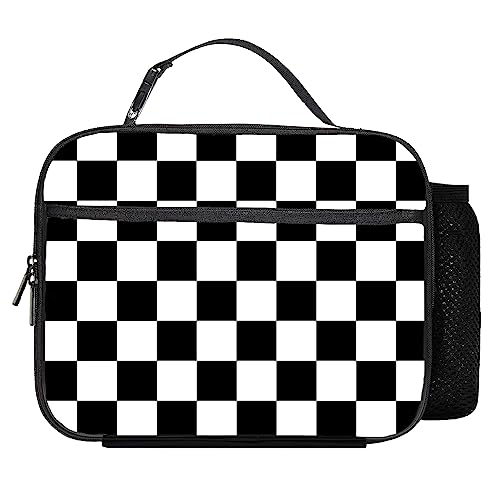 Checkered Lunch Bag Reusable Insulated Lunch Box Keep Food Cooler Thermal Lunch Tote for Women Men - color: Checkerboard grid