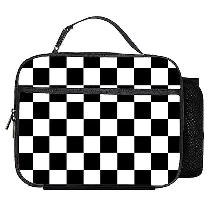 Checkered Lunch Bag Reusable Insulated Lunch Box Keep Food Cooler Thermal Lunch Tote for Women Men - color: Checkerboard grid