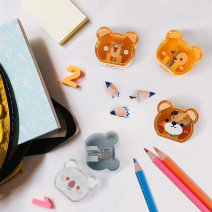 Smilo Cute Pencil Sharpener Manual, Animal Design, Single Hole, 8 Pack | Handheld Color Pencil Sharpeners, Easy Open Tray, Portable to Carry, Back to School, Classroom Rewards, Office Desks Supplies