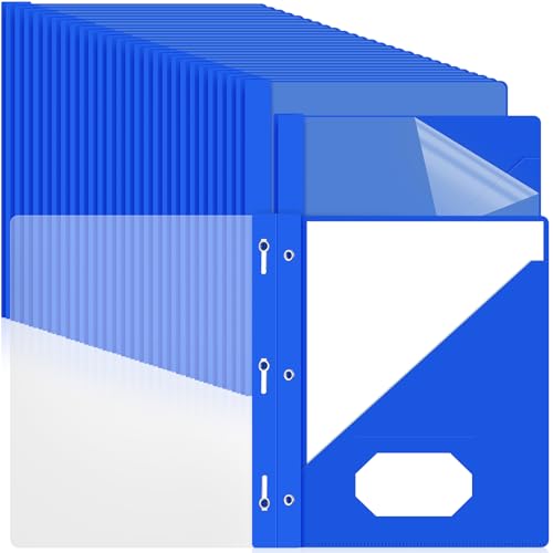Patelai 48 Pcs Plastic Folders with 2 Pockets and 3 Prongs Home Folders with Card Slot Letter Size Heavy Duty Report Covers for Back to School(Blue,Simple Style) - color: Blue, style: Simple Style
