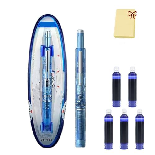 Retractable Fountain Pen, 0.38mm Blue&black Ink Transparent Barrel Includes 5 Refillable Ink Cartridges, Multicolor Pressable Gel Pen (Light blue,Erasable Blue) - color: Light blue