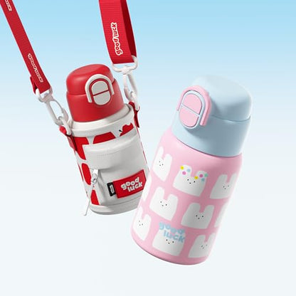 SDGA+ 22 oz Kids Water Bottle with Lid and Straw, Insulated Stainless Steel Tumbler Leak Proof, Portable Iced Travel Coffee Mug, Rabbit - color: Pink Rabbit