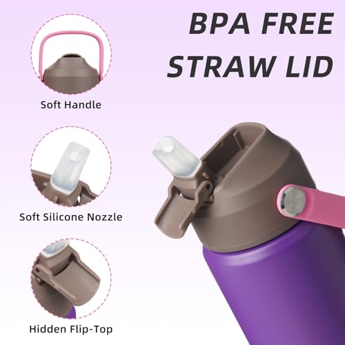 BJPKPK Insulated Water Bottle with Straw Lid, 12oz Thermo Water Bottles with Soft Nozzle, Flex Handle & Non-slip Boot, BPA Free Leak Proof Stainless Steel Metal Thermo, Tumblers, Cups,Violet - color: Violet, size: 12 Ounces