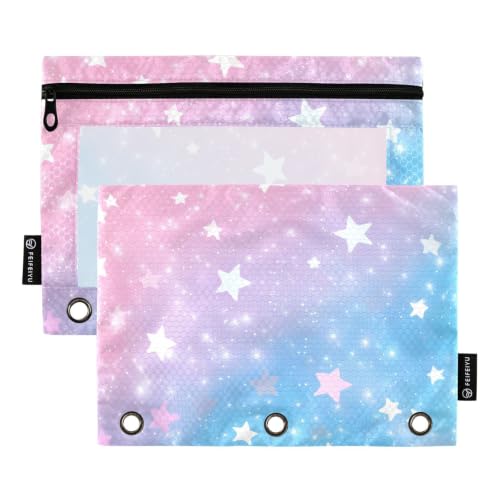 ALAZA Pencil Pouch for 3 Ring Binder, Star Pink Blue Sky Binder Pencil Pouches with Clear Window Zipper Pencil Case Cosmetic Bags for Office College Supplies, 2PCS - color: Color 224, size: one sizex2