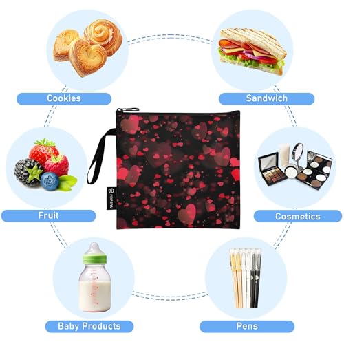 Reusable Food Storage Bags Heart Print 3 Pack Set Lunch Bag Compact Sandwich Snack Bag Small Medium Large for Lunch, Travel & Organization - color: Bag 16