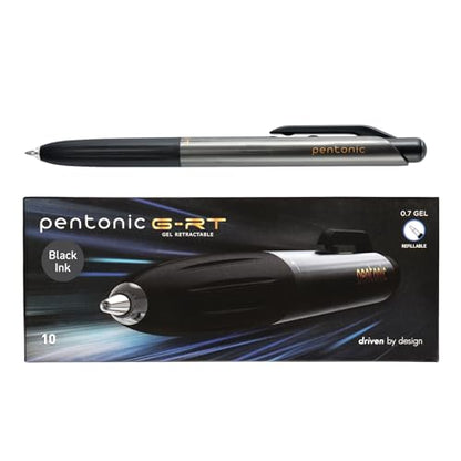 Pentonic G-RT Retractable Gel Pens, 10 Count, Black Ink, 0.7 mm Fine Point, Smooth Writing For Journaling, Note Taking, Office & School (1002363) - color: Black, size: 1 Count (Pack of 10)