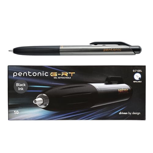 Pentonic G-RT Retractable Gel Pens, 10 Count, Black Ink, 0.7 mm Fine Point, Smooth Writing For Journaling, Note Taking, Office & School (1002363) - color: Black, size: 1 Count (Pack of 10)