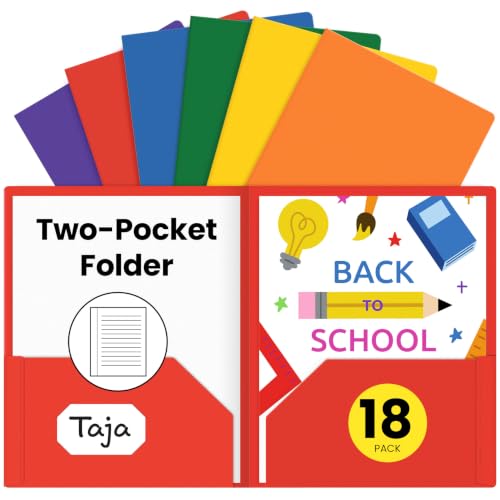 Taja Plastic Folders with Pockets (18 Pack, Assorted Bright Colors), 2-Pocket Folders with Business Card Slot, Heavy Duty, Fit Letter Size Documents, Perfect for School, Office & Business - color: A-vibrant, size: 18 Pack