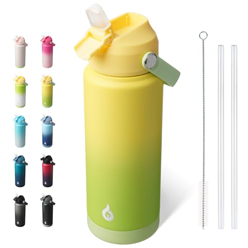 BJPKPK Water Bottle with Straw Lid, 24oz Vacuum Insulated Water Bottles, Metal Stainless Steel Thermo for Sports, Travel, BPA Free Leak Proof Thermo, Cups, Flasks, Tumblers,Fresh Green - color: Fresh Green, size: 24 Ounces