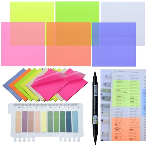 YOUDEFUL 800Pcs Transparent Sticky Notes, 3"x3" Clear Sticky Notes, Waterproof Translucent Sticky Note Pads for Books Annotation, Clear Post it Notes for Bible Study, School, Office - size: Square Bright Colorful