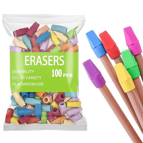 Lagincig 100PCS Cap Erasers for Pencils - Pencil Toppers in 10 Colors | Latex-Free Bulk Eraser Caps for Teachers, Students and Classrooms, Ideal for Writing, Homework, Home and Office Use