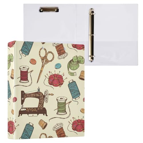 Needle Scissor and Thread Sewing Tool Binder 1.5 Inch Binder with Clipboard&Pockets, Hardcover Binders 3 Ring, Heavy Duty Large File Folder for Home Office School Supplies - Holds 200 Sheets - color: Sewing Supplies, size: 1 Pack-12.4x10.63in