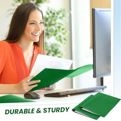 Yeaqee 60 Pcs Plastic Folders with Pockets and Prongs Plastic Folder 2 Pockets 3 Prongs with Card Slot for Office, School for Students, Teachers, Office Workers (Dark Green) - color: Dark Green