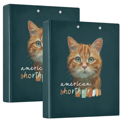 Fustylead Cute American Shorthair Cat 3 Ring Binder, D-Rings 1.5" Hardcover Folder, Fits 200 Sheets of A4 Paper, Durable Clipboard & Clean View with Inside Pockets for School Home Office - size: 12.4x10.63x2.36 Inch-1 Pack