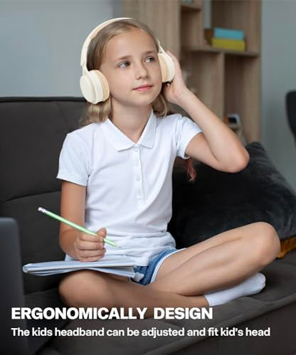 Kids Bluetooth Headphones, Over Ear Children's Wireless Bluetooth 5.3 Headsets, Built-in Mic, Comfortable Wear & HD Sound, Kids Headphones for Boys Girls School Travel iPad Tablet (Beige) - color: Beige