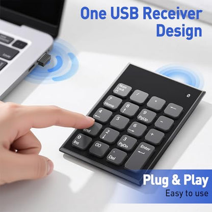 Wireless Number Pad and Mouse Combo, 19 Key USB Keypad and 3 Adjustable DPI Silent Mouse, 2.4GHz Ultra Slim Keypad for Laptop, PC, Desktop, Notebook – One USB Receiver, Portable and Lightweight