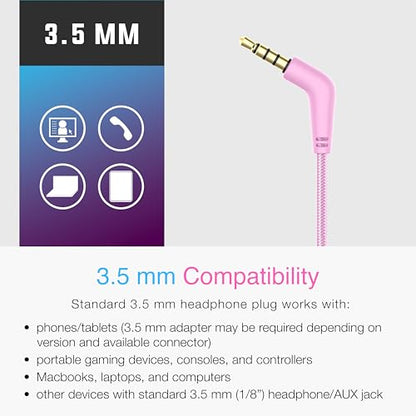 MEE audio KidJamz KJ55 Wired Children’s Headphones with 3.5mm Plug, Colorful Graphics, Volume Limiter & Microphone, Adjustable On-Ear Kids Headset for Online Learning/School/Travel/Tablet (Pink) - color: Pink, style: Standard