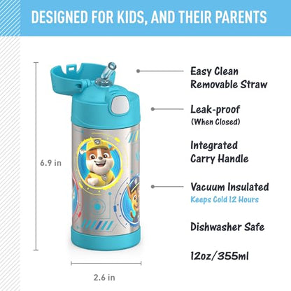 THERMOS FUNTAINER Water Bottle with Straw - 12 Ounce - Kids Stainless Steel Vacuum Insulated Water Bottle with Lid, Paw Patrol Blue - color: Paw Patrol Blue