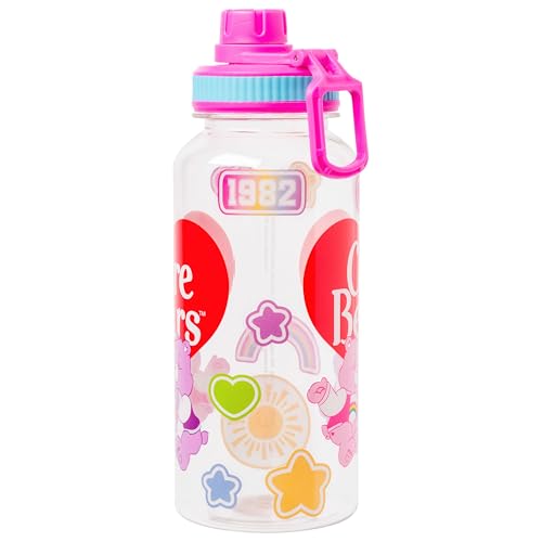 Silver Buffalo Care Bears Good Luck Bear Luck, Plastic Water Bottle, 32oz | Share Bear and Cheer Bear, Grumpy Bear, Twist Spout, Sticker Set, You Stick Yourself, 0.95 Liters - color: Care Bears School Spirit