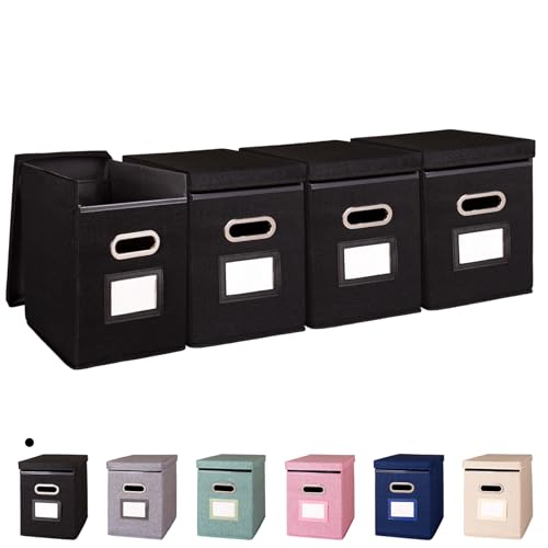 4 Pack Hanging File Folders Organizer with Lid, Letter Size Fabric File Storage Box Collapsible, Portable Office Document Holder with Metal Handle, Smooth PVC Rails, Black - color: Black, size: 4 Pack