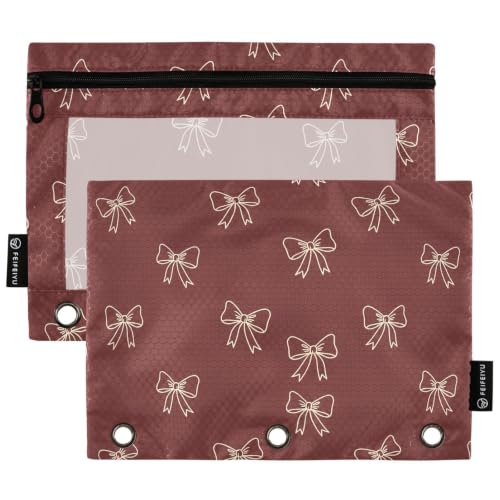 Gredecor 3 Ring Binder Pencil Pouch, Burgundy Maroon Bows Zippered Pen Case Pouches with Clear Window, 2 Pack Stylish Office & School Supplie - color: Burgundy Maroon Bows