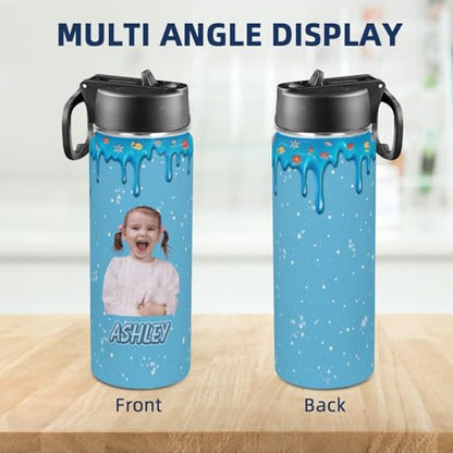 Personalized Water Bottles with Straw Lid for Kids Girls, Custom Cute Insulated Stainless Thermoses Cup with Name for School, Back to School Gifts for Daughter, Custom Birthday Christmas Gifts - color: # design 03-pic04