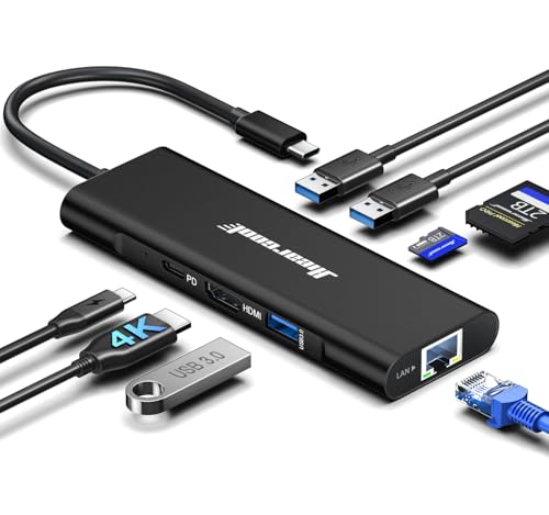 Hiearcool USB C Hub, USB C Dock with Ethernet, 4K@60 HDMI, Midnight Black - color: Midnight Black