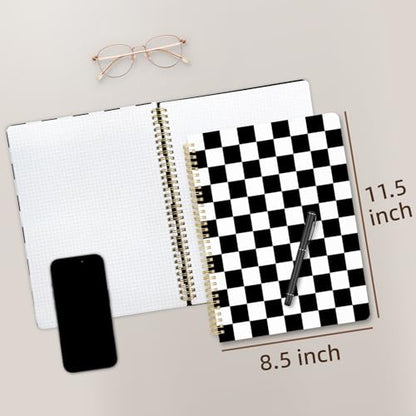Cute Spiral Notebook journal A4 Aesthetic Pretty Design for Women Girls Kawaii with Pocket, 8.5 x 11 inch, Graph, Black Plaid - color: Black Plaid, style: Graph