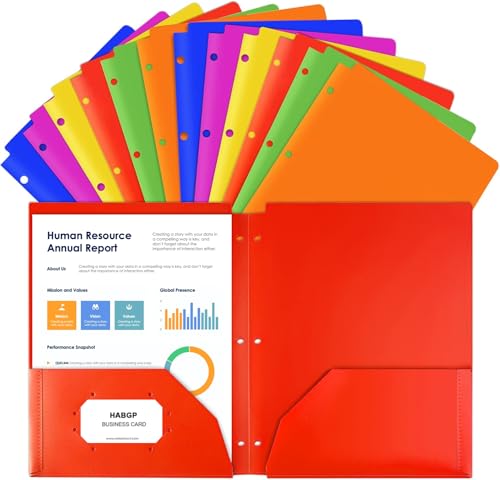 Habgp Plastic Folders with Pockets, 12 Pack 6 Assorted Color for 3 Hole Punched Binder Folder, Heavy Duty Letter Size File 2 Pockets Folders for Documents Office School - size: 2 set (12 pcs)