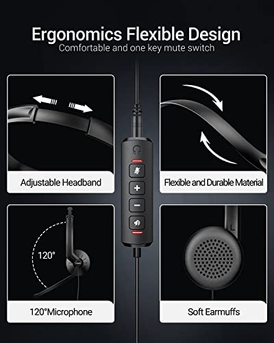 BINNUNE Wired Headphones with Microphone Headset - 3.5mm On-Ear Computer Headphones with Noise Cancelling Microphone for PC Laptop Home Office Online Class Skype Zoom Meetings Chat,Lightweight