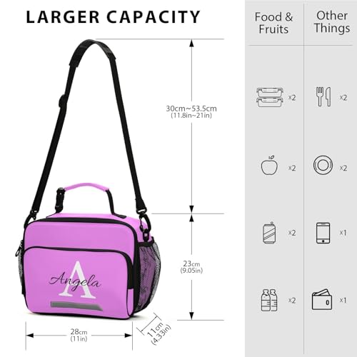 Custom Student Lunch Bag for Boys Girls Violet Solid Color Personalized Name Lunch Box Insulated Cooler Bag for School Picnic Office - color: Multi13