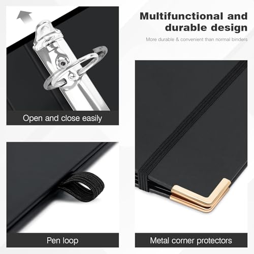 Ospelelf 3 Ring Binder, 1.5 Inch, Cute Letter Size (11" x 8.5") with 5 Tab Dividers, File Folder Labels and Low Profile Clipboards, Black Binder for School and Office Supplies - color: Black, size: 1.5in（Letter Size）