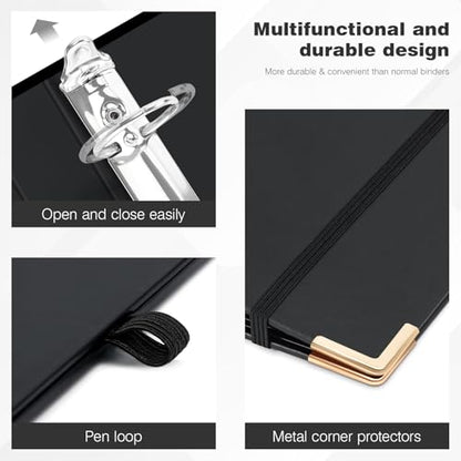 Ospelelf 3 Ring Binder, 1.5 Inch, Cute Letter Size (11" x 8.5") with 5 Tab Dividers, File Folder Labels and Low Profile Clipboards, Black Binder for School and Office Supplies - color: Black, size: 1.5in（Letter Size）