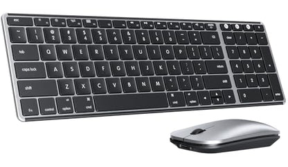 seenda SKM64-2 Bluetooth Keyboard and Mouse Combo for Mac, MacBook and iPad | 3-device Bluetooth switching, rechargeable, quiet keys/clicks, compact slim design for office and home use, Black & Silver - color: Black & Silver
