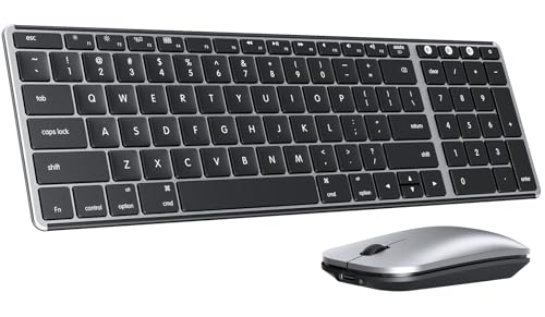 seenda SKM64-2 Bluetooth Keyboard and Mouse Combo for Mac, MacBook and iPad | 3-device Bluetooth switching, rechargeable, quiet keys/clicks, compact slim design for office and home use, Black & Silver - color: Black & Silver