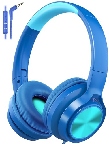 Voopwink Kids Headphones with Microphone, Wired Over Ear Headsets with Limited Volume 85dB/ 94dB for Boys Girls Teens Children Online School/Travel/iPad/Tablet/Cellphone - color: Light-Blue, size: Plug 3.5mm