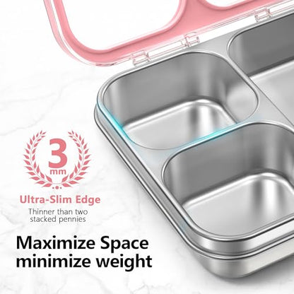 HOMEKOL Stainless Steel Bento Lunch Box 3-Compartment, 4.2Cups, Pink | Leak-Proof Metal Lunch Container for Kids & Adults, BPA-Free, Dishwasher Safe, Clear Tritan Lid, 1000ml (Not Insulated) - color: Pink, size: 34oz (1000ml)