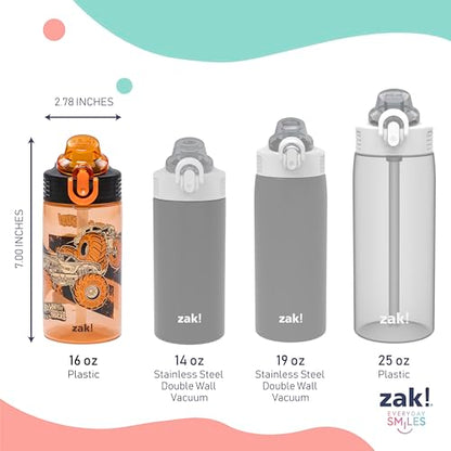 Zak Designs Hot Wheels Sage Kids Water Bottle For School or Travel, 16oz Durable Plastic Water Bottle With Straw, Handle, and Leak-Proof, Pop-Up Spout Cover, 2-Pack Set (Monster Trucks) - color: Hot Wheels (Monster Trucks)