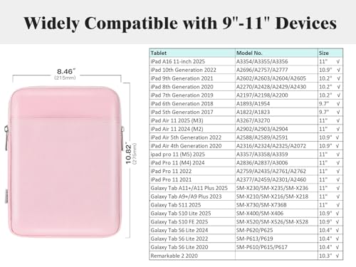 TiMOVO 9-11" Tablet Sleeve Bag, Pink | Fit iPad 11" A16 2025 / 10.9"/10.2" / Air 11" 5/4 Gen / Galaxy Tab A9+/A11Plus 11", Fit Smart Keyboard - color: Pink, size: 9-11 Inch
