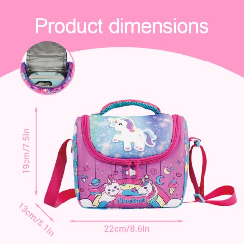 Insulated Lunch Bag for Kids Soft Bag Washable with Strap Reusable Toddler Lunch box School Supplies Food Carrier Snacks Picnic(Multi) - color: Pink
