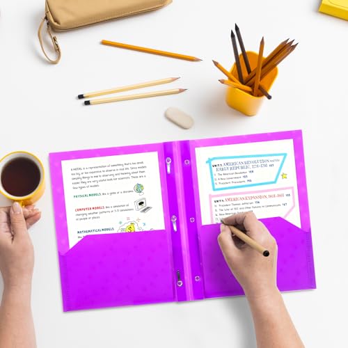 ViVin Plastic Folders with Pockets and Prongs,6 Pack,Heavy Duty 2-Pocket File Folder with 3 Fasteners,Fits Letter Size Paper,for School Home and Office(Bright Purple) - color: Bright Purple, size: 6 PACK