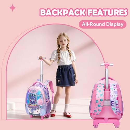 Kids Rolling Backpack for Girls TPU Material Bear Trolley Suitcases Luggage with Wheels Bookbag Wheeled 3pcs on Lunch Box Pencil Case Elementary Teenagers Pink for Girls Age 5-12 - color: Pink-0130-xiong