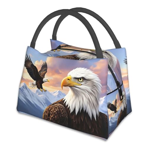 Lunch Box for Women,Bald Eagle Insulated Lunch Bag,Mountain Leakproof Thermal Insulation Cooler Tote Bags for Teacher Nurse Kids School Work Picnic - color: Bald Eagle