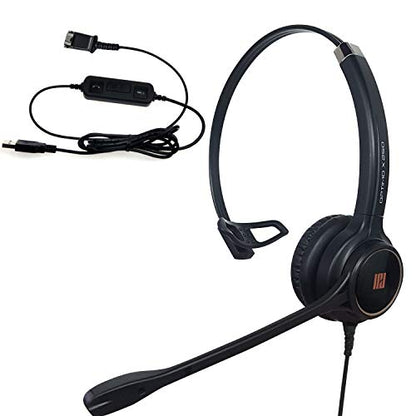 IPD IPH-250 USB Headset with Noise Cancelling Microphone for Office and Call cengter- Compatible with Skype, Microsoft Teams, Cisco Jabber, Avaya One-X and Other Soft Phones - color: Leather Cushion, style: Monaural